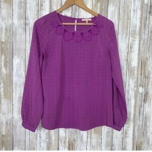 Skies Are Blue Purple Open Neck Blouse